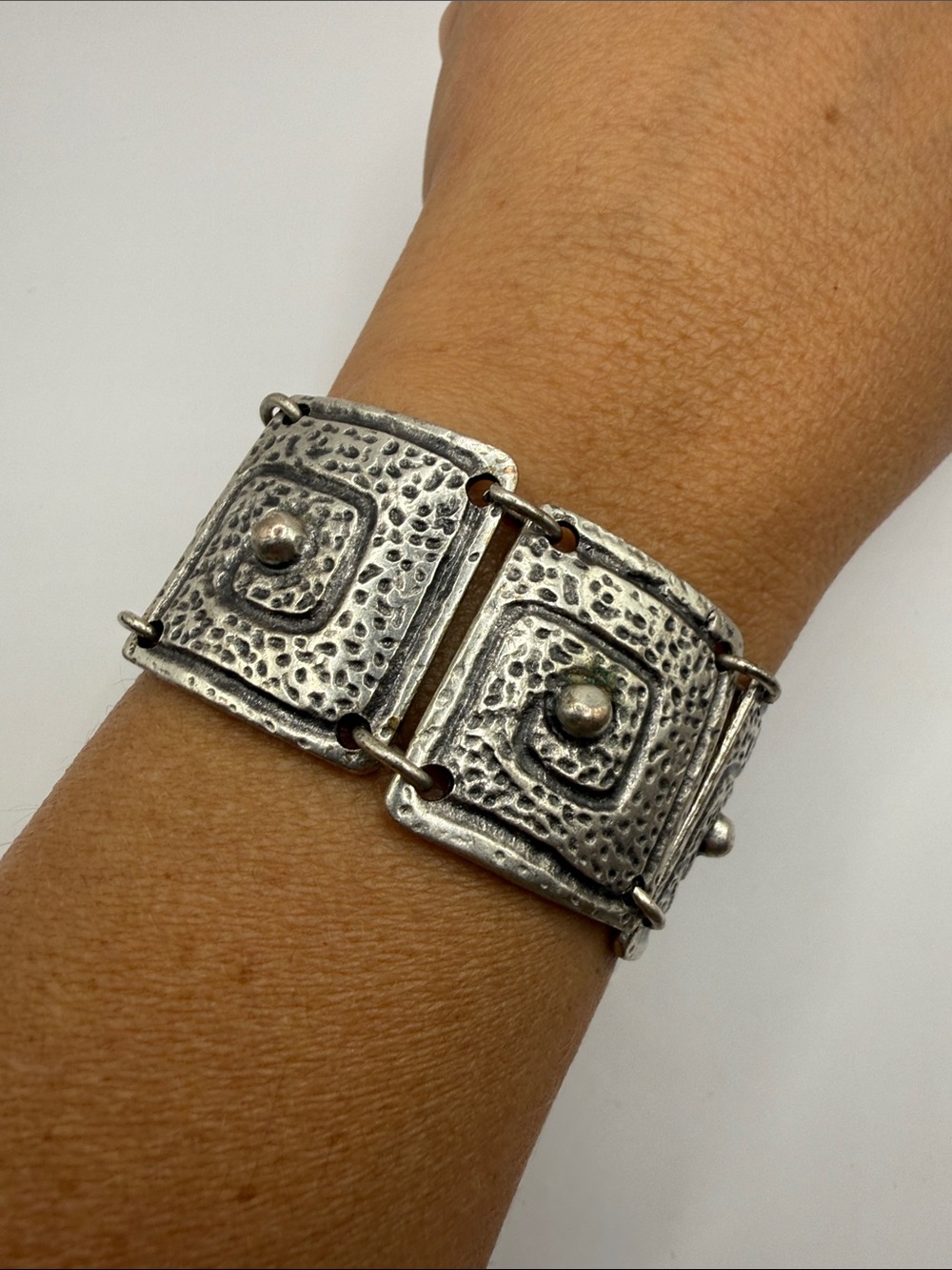Vintage Silver Tone Chain Link Bangle Cuff Statement Bracelet